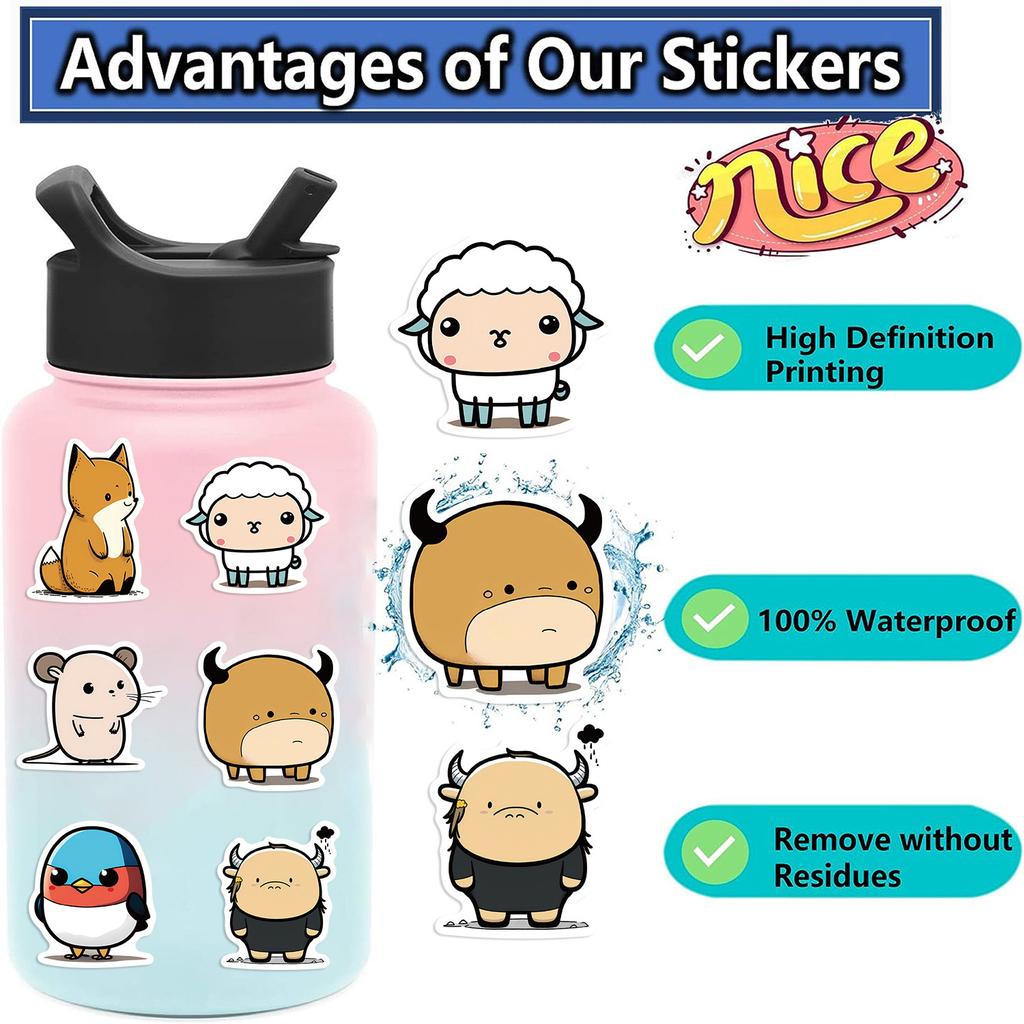 50 Cute Simple Animal Graffiti Stickers Guitar Notebook Suitcase DIY Waterproof Stickers