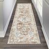 Farmhouse Vintage Runner Rug Brown Cream Medallion Floral Design Non Slip Mat For Hallway Kitchen Entryway Decor