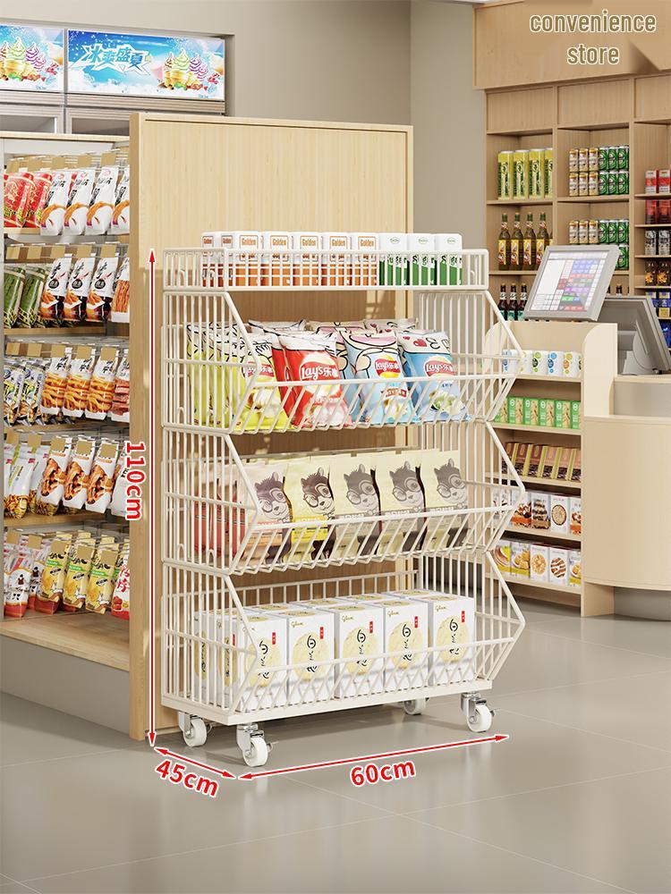 Multi-Layer Snack Display Rack with Wheels for Supermarket or Convenience Store