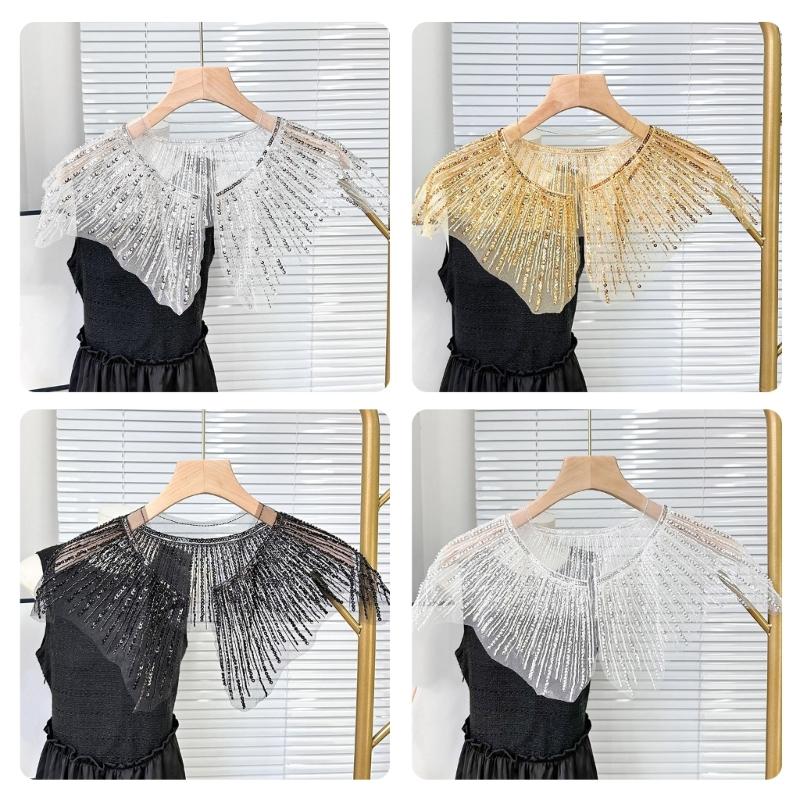 Eye-Catching Sequins Collar Appliques for Clothes Dress Sewing Patches DIY Lapel Wedding Dress Decors Accessories