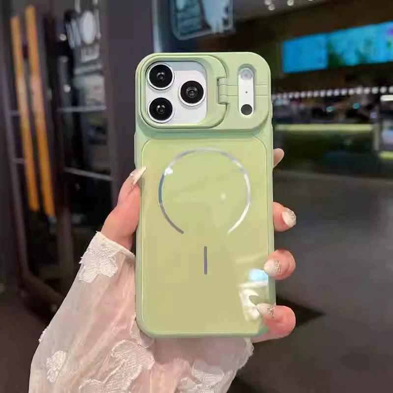 

iPhone 17 Pro Max Magnetic Lens Protector Case - Drop-Proof PC Cover for Apple 16/15 16 Pro Max зелений