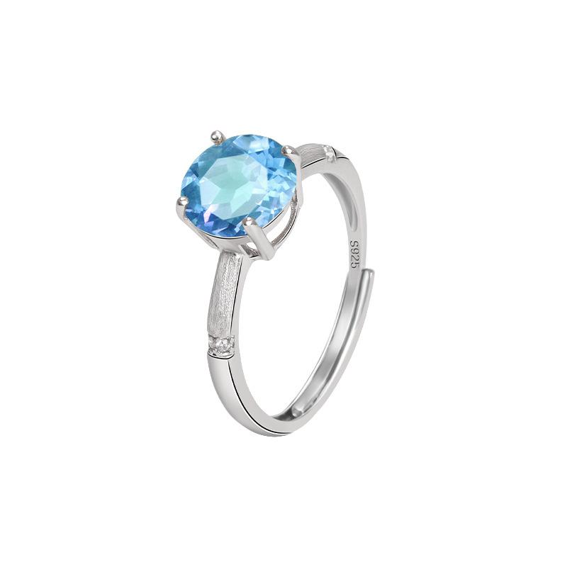 S925 silver inlaid treasure ring, natural garnet citrine single stone design, wire drawing process, high-end gift for women