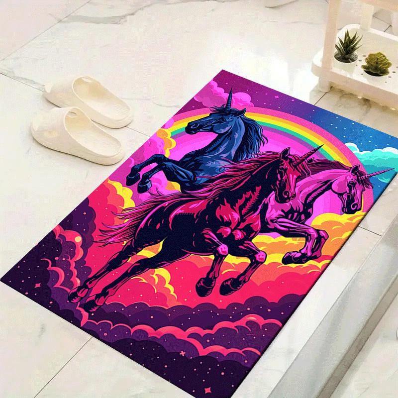 

1pc Rainbow Unicorn Print Design Area Rug - Soft, Anti-Slip, and Durable Gaming Room Decor for Bedroom 60cm by 90cm