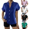 Dameskjorte V-halsstativ Krage Enkeltspent kortermet Ensfarge Silkemyk Formell Business OL Pendlestil Lady Top Bluse