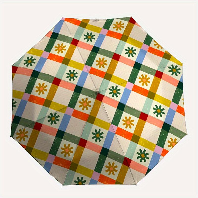 1pc Gingham Stars Auto Open/Close Umbrella with Windproof, Functional Design, 8-Rib Sturdy Canopy