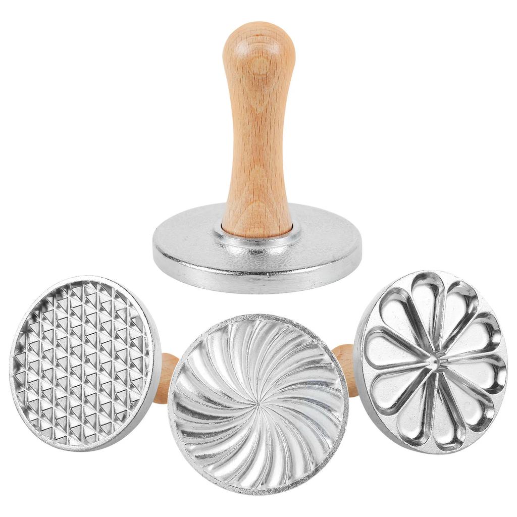 Zinc Alloy Cookie Stamps 3" Round Press Mold Biscuit Mould with Wooden Handle Decorating Supplies for DIY Baking Cake Pastry