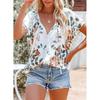 2026 New Printed Women's Summer V-Neck Half-Open Short-Sleeve Loose Casual T-Shirt
