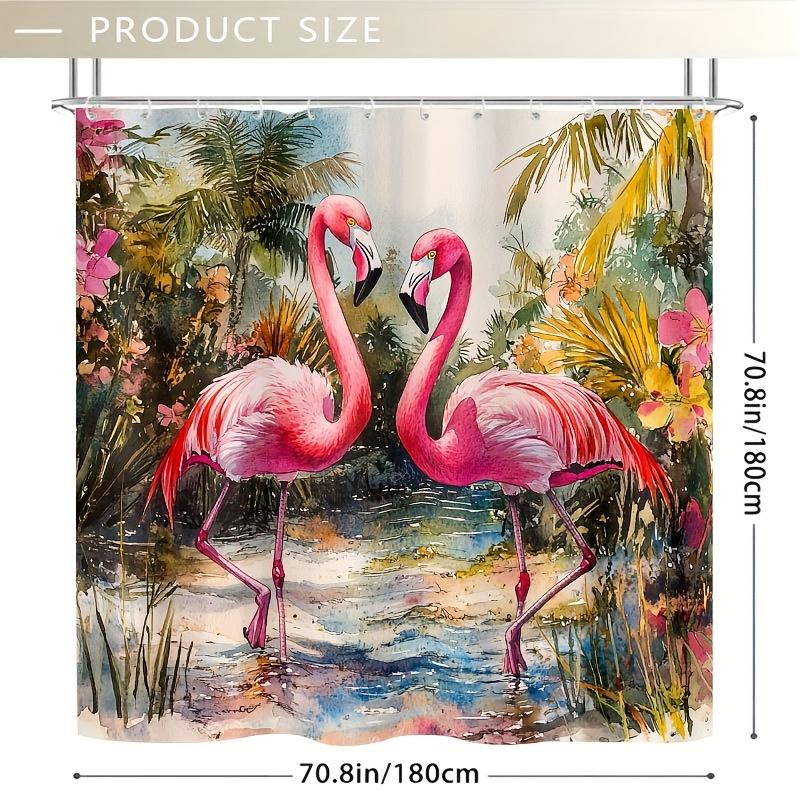 1PC Vintage Two Pink Flamingos Shower Curtain, Durable Polyester, Easy Clean, for Bathroom & Window Decor