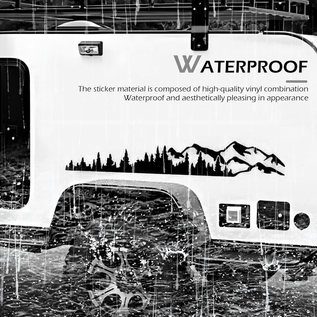 2 PCS Car Mountain Tree Forest Decals, 39.4" x 6.7" Mountain Tree Graphic Stickers, Waterproof Car Body Side Door Truck Tailgate Exterior Decoration,