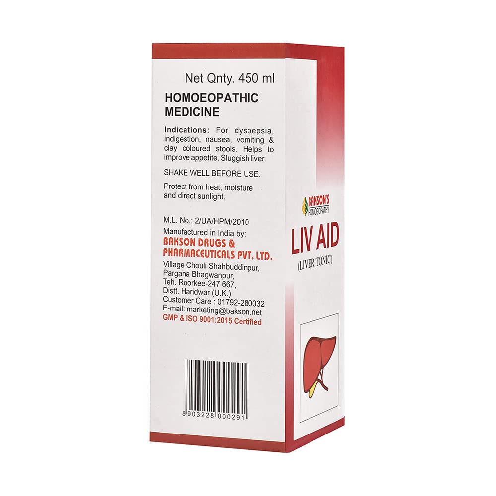 DR. Bakshi's BAKSON'S HOMOEOPATHY Liv Aid Sirup 450ml Packung 1 Leberpflege & Entgiftung Nahrungsergänzungsmittel