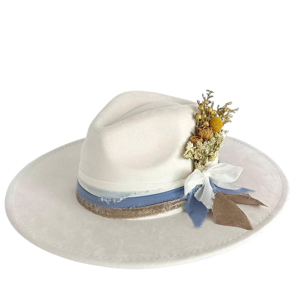 

Suede hat 9.5cm wide brim retro fedora hat dried flower feather accessories wedding hat autumn and winter fashion new style2026 M56-58CM