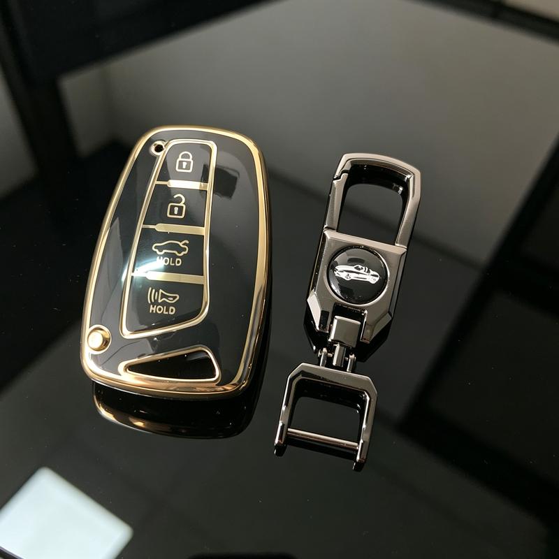 Gold Edged Tpu For Hyundai Grandeur Sedan Santa Fe Grand Santafe Ix45 Equus Azera Genesis G80 Car Key Case 4 Button Key Cover