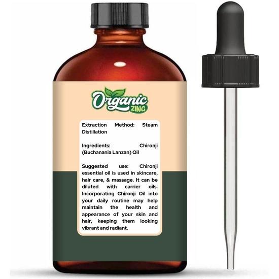 Organic Zing Chironji (Buchanania Lanzan) Oil | Pure & Natural Essential Oil for Skincare, Hair Care, & Massage - 118ml/3.99fl Oz