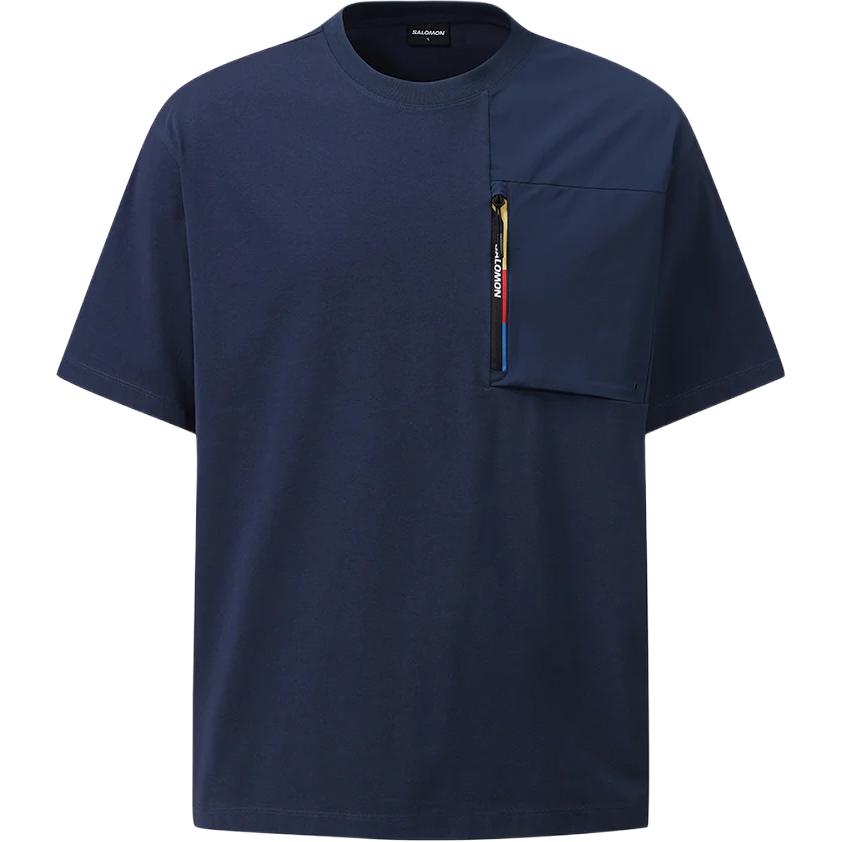 Salomon Sailing Pocket Logo Loose Fit Crew Neck T-Shirt Men Tops Navy-Blue C28152 S