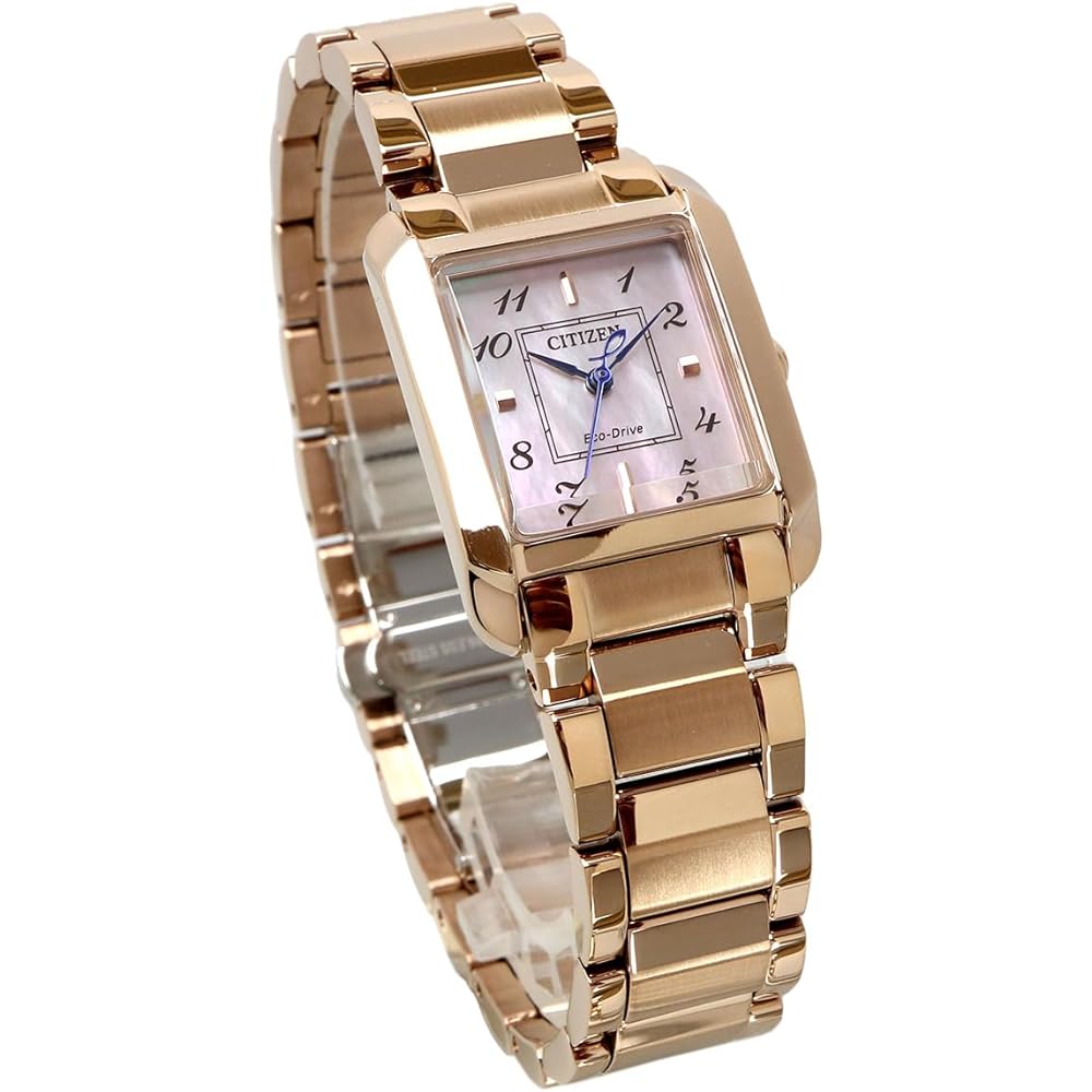 Citizen Eco-Drive SQUARE Collection Women's Watch 30mm Sapphire Glass White Mother of Pearl Rose Gold