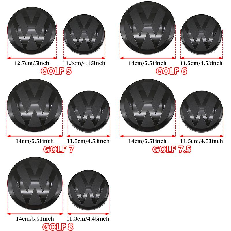 abcd1 2pcs Front Rear Emblem For VW Golf 5 6 7 7.5 8 Modified Black Flat Mirror Logo Cover Stickers Accessories Extra Pro Plus Value