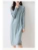 Women's Long Wool Knitted Dress - Over-the-Knee, Semi-High Neck, Loose Fit for Autumn/Winter