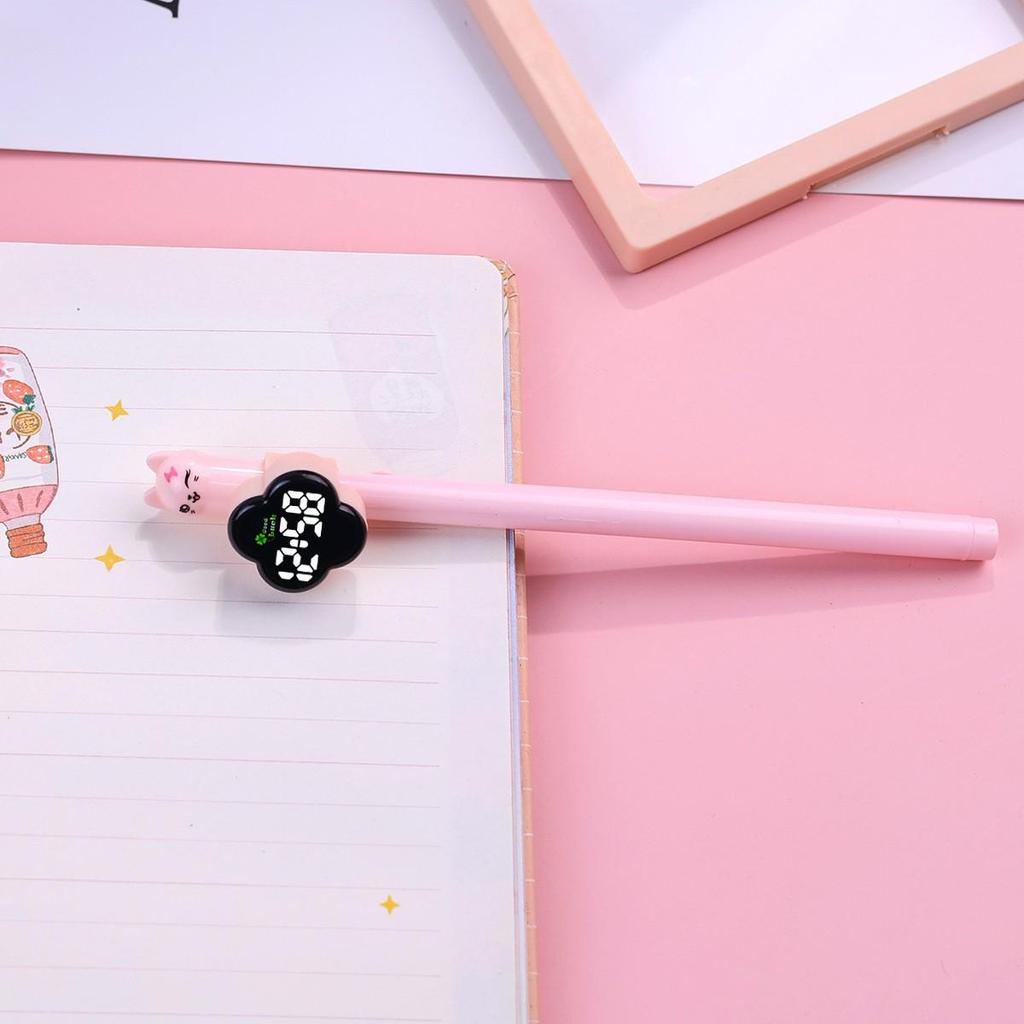Four-Leaf Clover Stationery: Back-to-School Clock Pen Holder with Watch and Black Ballpoint Pen