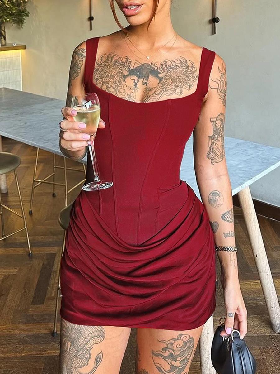 Women s European & American Sexy Fishbone Slim Fit Backless Spaghetti Strap Dress - Hot Girl & Mature Style XS