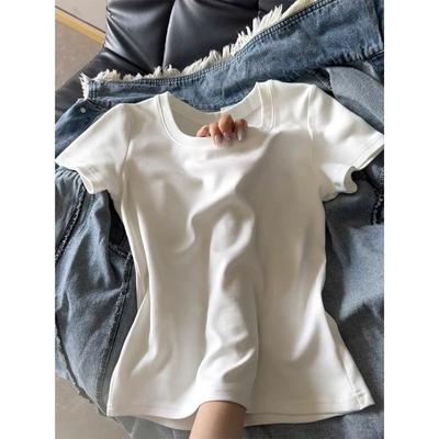 Summer Simple Round Neck Short Sleeve T Shirt Women Casual Slim Fit Tee Loose Fit Basic Top Student Trendy