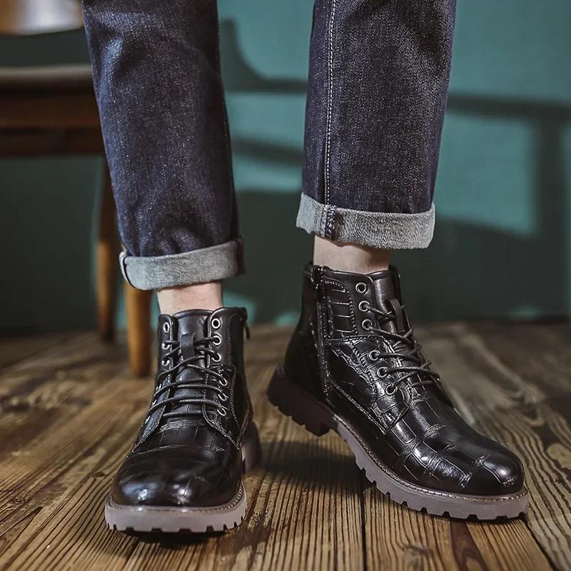 Luxury Men's Boots Italian Handmade Men's Boots Designer Retro Leahter Men's Anti Slip Work Boots Plus Size 48botas Para Hombre