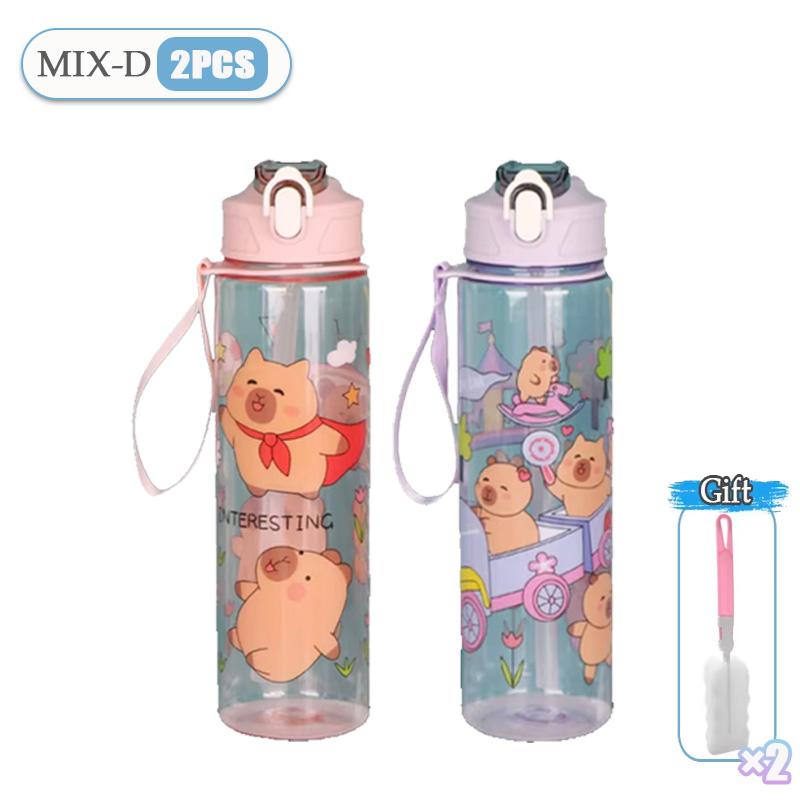 Cute Cartoon Capybara Water Bottle Leakproof Plastic Straw Cup Portable Outdoor Travel Large Capacity Sports Water Bottle