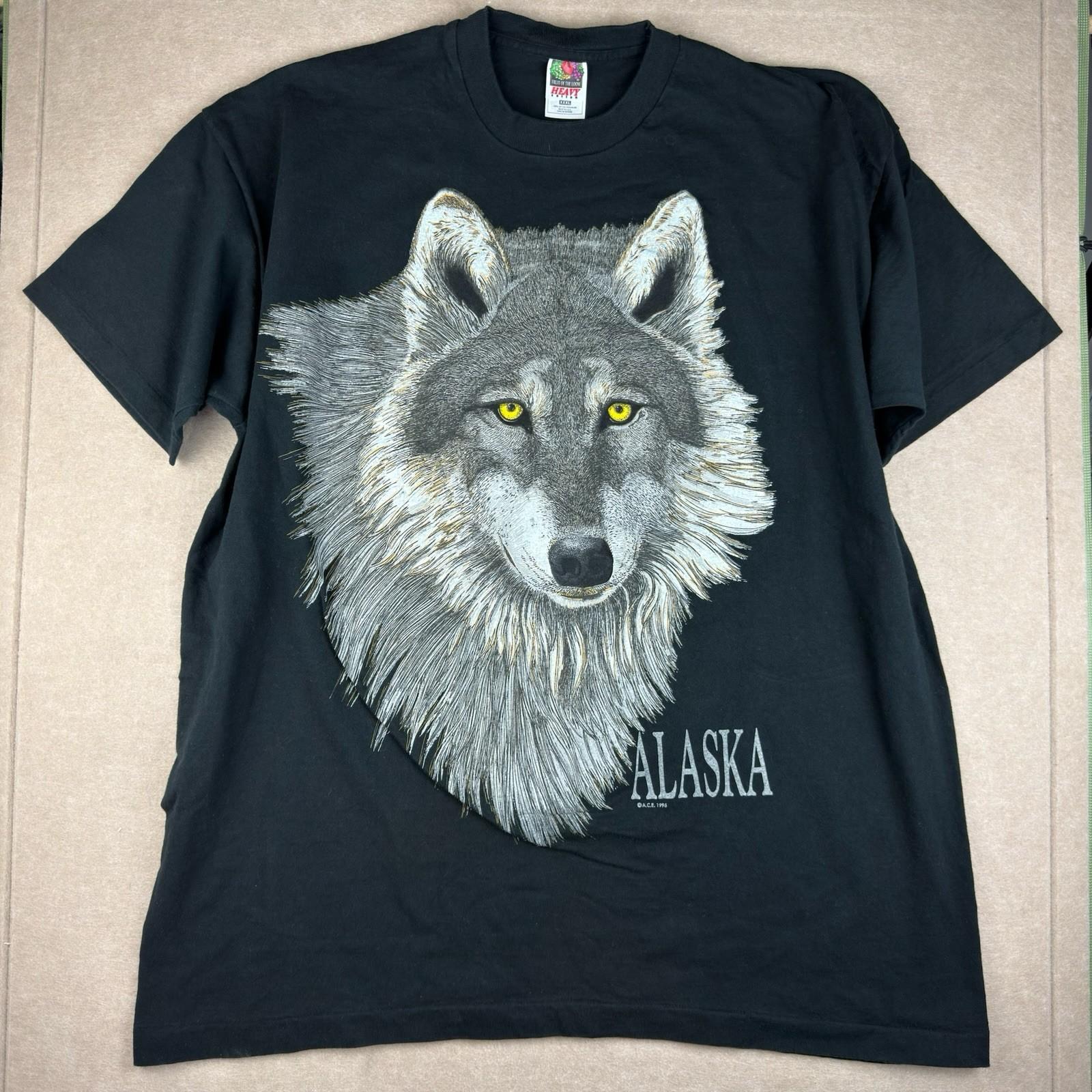 Vintage 1996 Alaska Wolf Graphic T- XXXL Black Single Stitch USA Made Unisex T-Shirt S