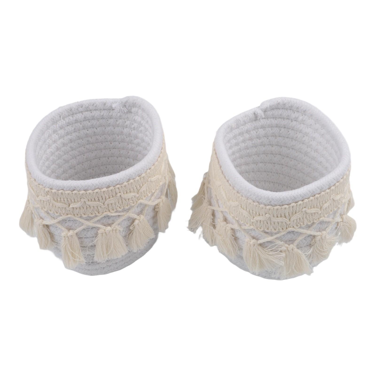 Pair of Round Woven Desktop Organizers for Makeup and Cosmetic Brush Storage White
