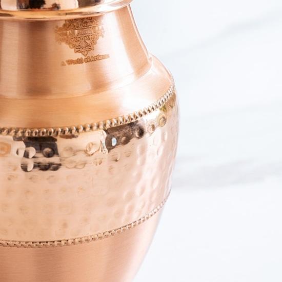 Set di 1 Bicchiere Stampato in Rame Puro con Benefici per la Salute Ayurvedica, Bicchiere Integrato, Borraccia da Camera per Scopo di Conservazione 1300 ml