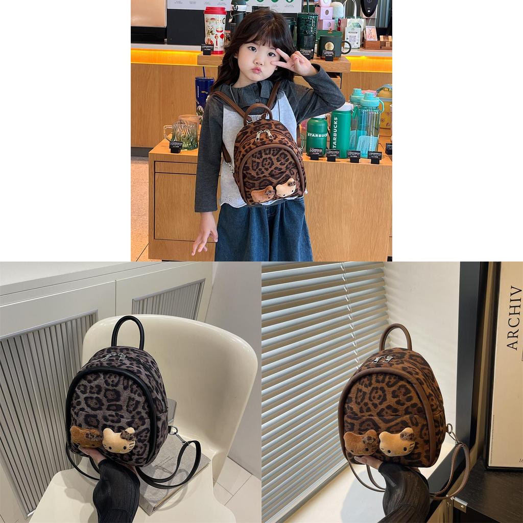 Hello Kitty Kids Backpack With Leopard Print Fabric For Daycare And School Use
