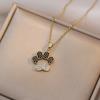 Stainless Steel Cubic Zircon Dog Cat Paw Necklaces for Women BFF Best Friends Couple Matching Pendant Necklace Birthday Gifts