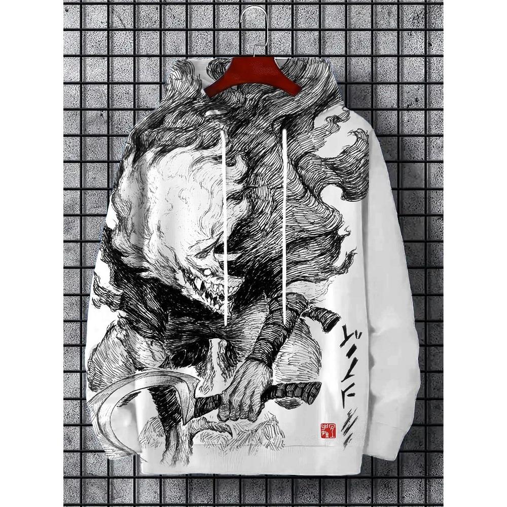 Autumn And Winter Men's Hoodies Japanese Harajuku Fashion Casual Sports Hooded Anime Beast Pattern Man Hoodie