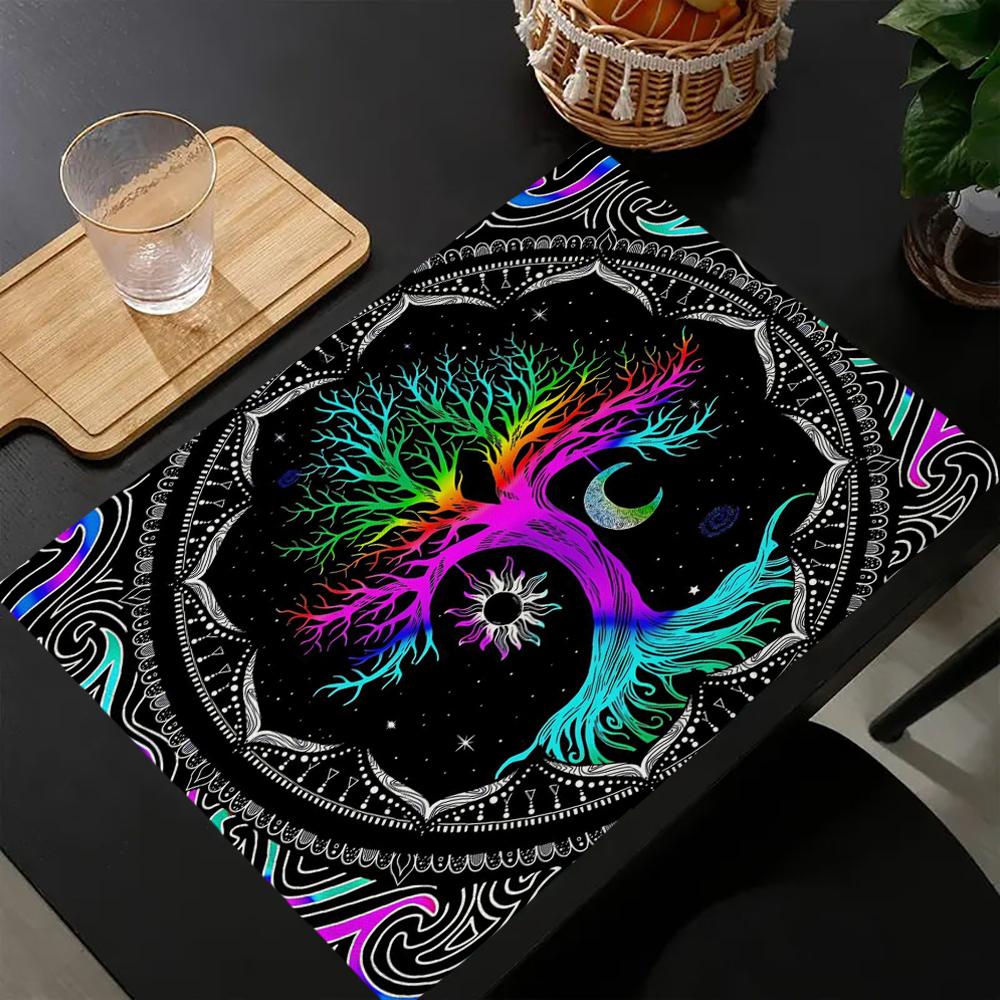 Nordic Vikings Tree of Life Painting Placemats Washable Linen Placemats for Dining Table Kitchen Party Home Decor
