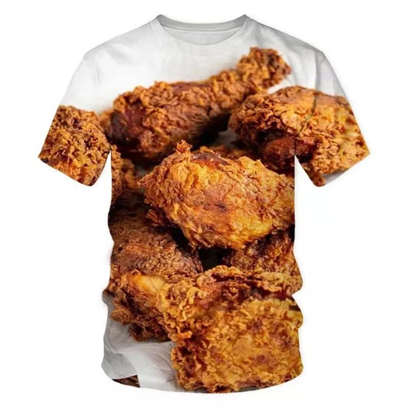Fried Chicken Pasta Grafik T-Shirt Herren 3D Druck Kurzarm Lustiges T-Shirt Modisch Bequem Locker Lässig Vielseitig Sport T-Shirt
