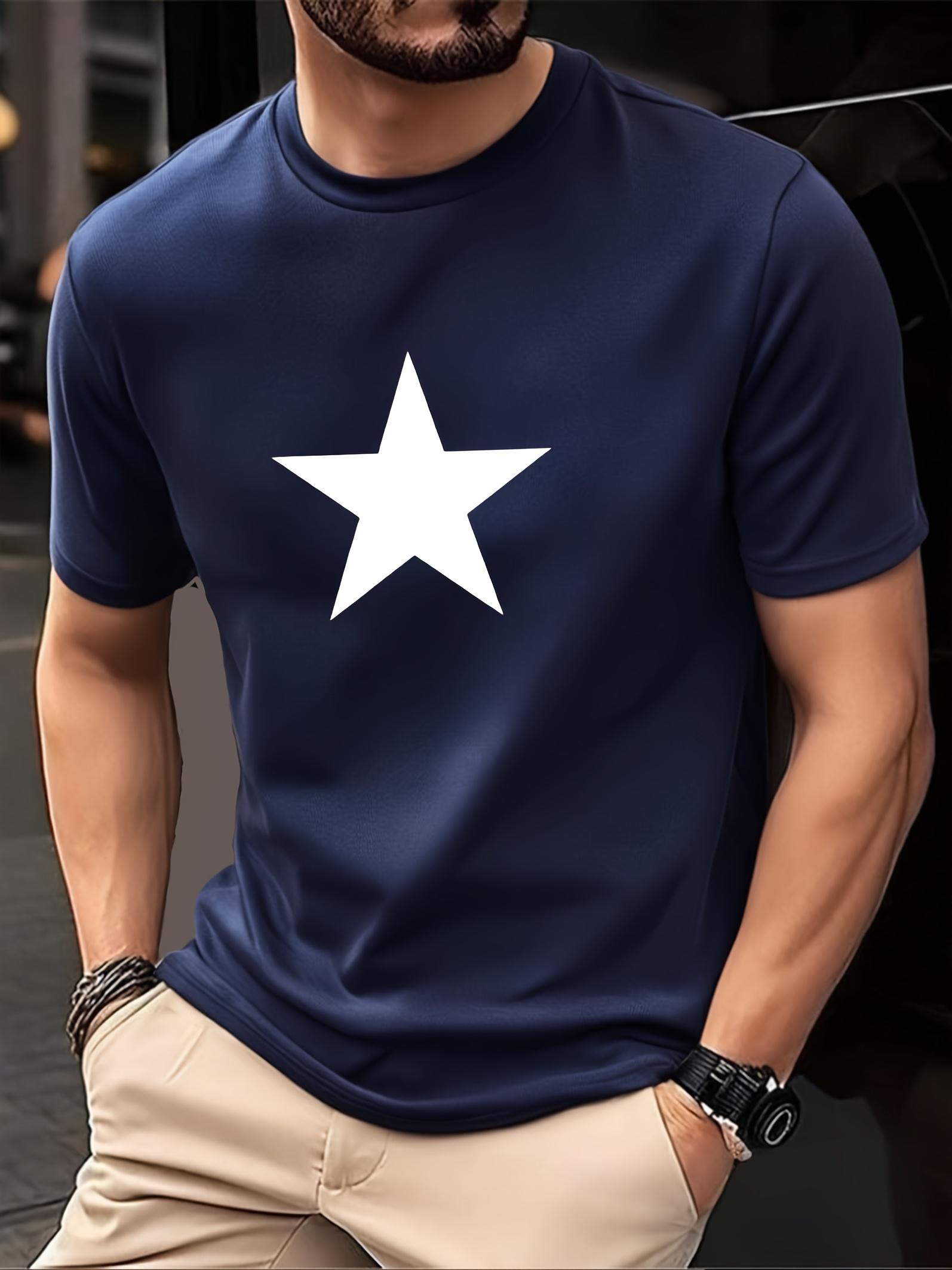 White Athletic T-shirt with Bold Black Star Print - Breathable Mesh Fabric S