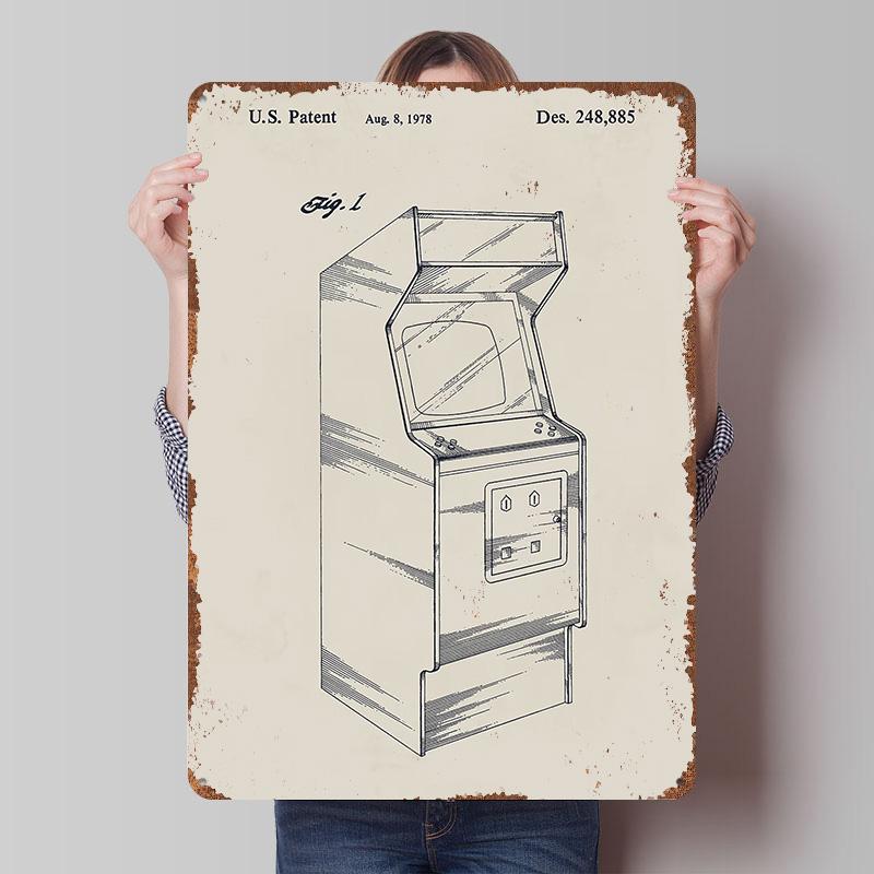 

Arcade Game Patent Drawing Metal Poster Customized Wall Art Retro Vintage Tinplate Signs for Office Decor Wand Deko Coffee Bar 7.9x11.8In(20x30cm)