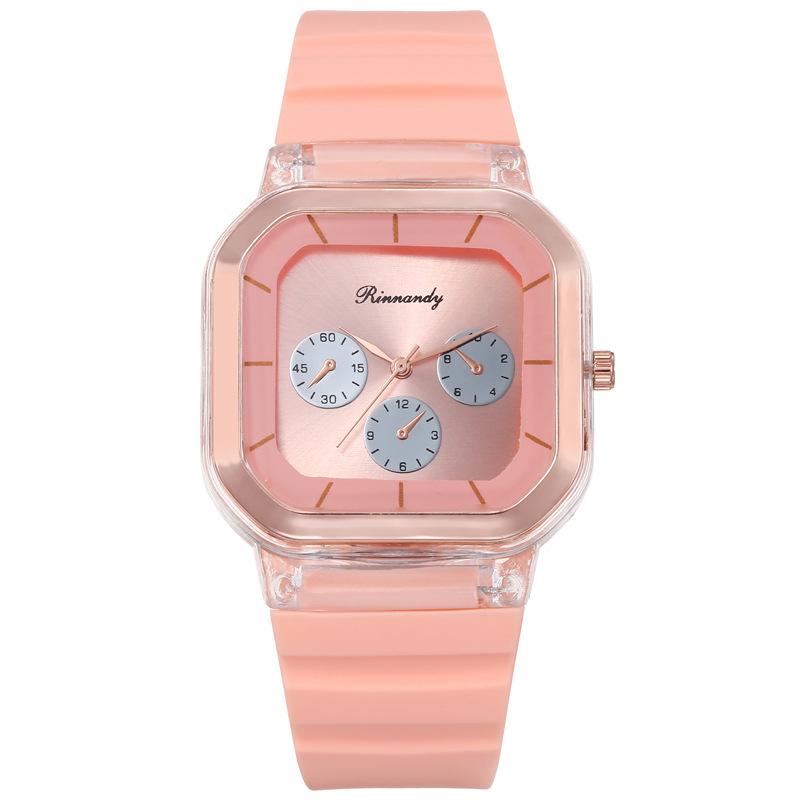 New Fashion Women Watches Silicone Square Quartz Watch Decorative Three Eyes Wristwatch Relogio Feminino Watch Women Clocks Hour