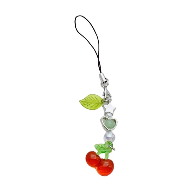 Strawberry/Cherry Beaded Keychain Charm Colorful Fruit Keyring for Women and Girls Bag Accessories Purse Decoration