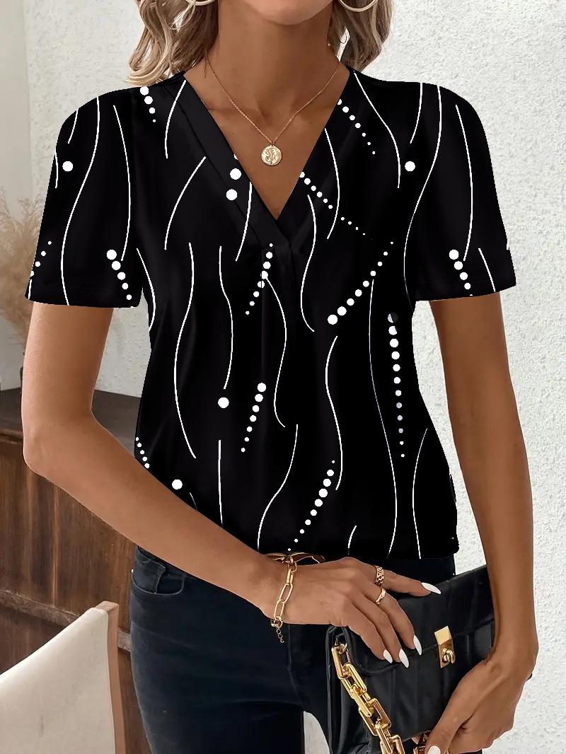 

Весна/Лето 2025 Европейская и Американская Мода Повседневный Топ Женский с V-образным вырезом и принтом Small