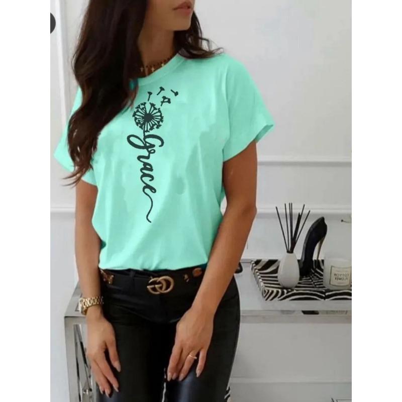 Women's Round Neck Short Sleeved T-shirt For Summer Casual Fashionable Comfortable Clothing