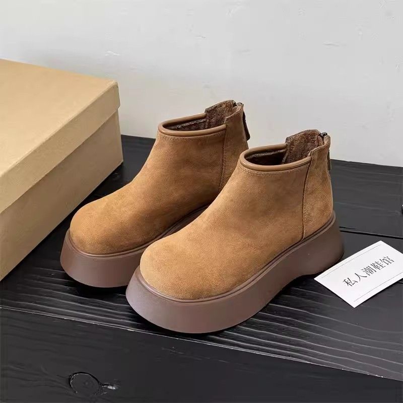Increase the Height of Simple Non-slip Cotton Boots, Elegant Temperament, Simple Solid Color Round Head Snow Boots, High Value and Versatile