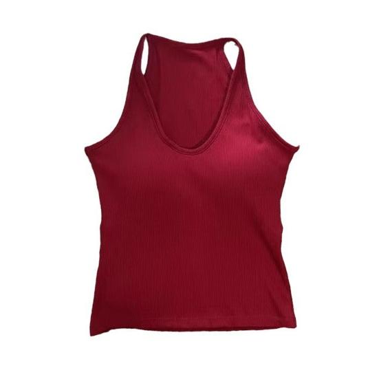

Women s V Neck Halter Padded Tank Tops Ribbed Double Lined Sleeveless Basic Shirts with Built in Bra Summer Sexy Going Out Tops красный