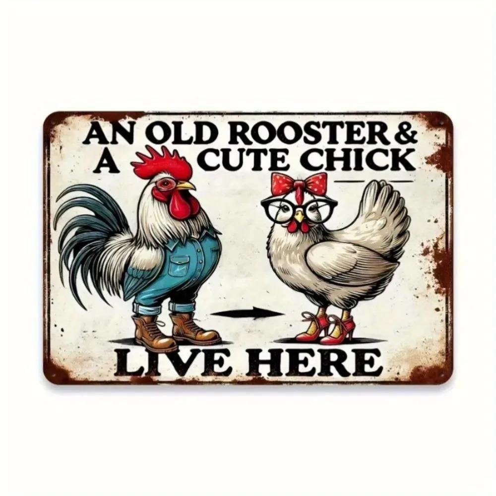Countryside Charm Rustic Rooster Metal Sign Hand-Painted Farmhouse Wall Art for Kitchen Barn Decor