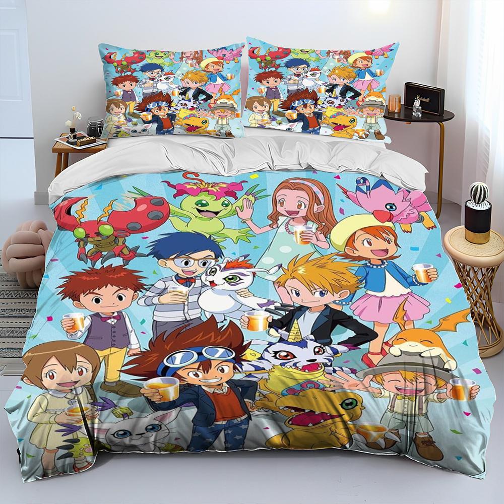 Digimon Adventure Monster Cartoon Comforter Bedding Set,Duvet Cover Bed Set Quilt Cover Pillowcase,king Queen Size Bedding Set
