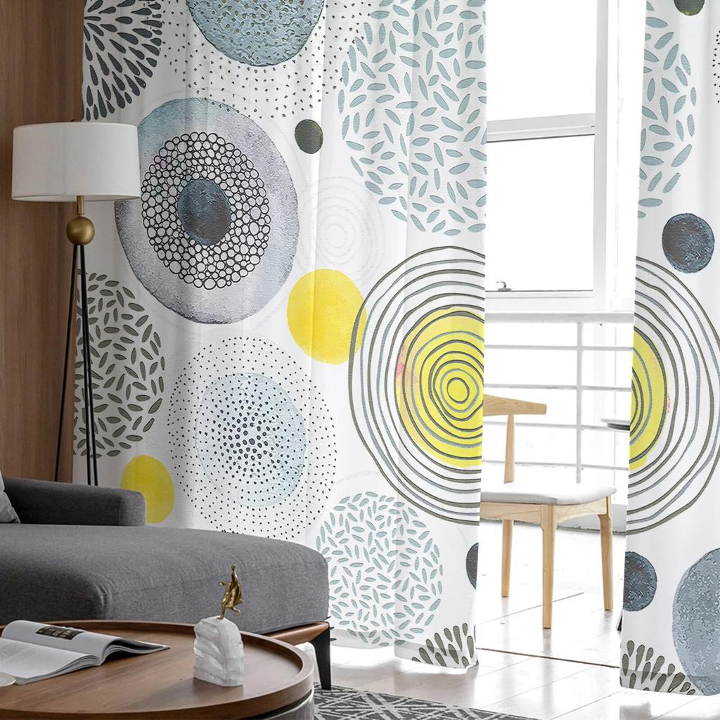 Geometric Texture Circle Center Yellow Tulle Curtains For Living Room Sheer Curtain For Bedroom Kitchen Blinds Voile Curtains