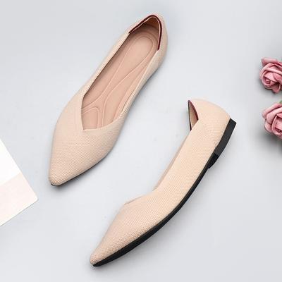 Spring and Autumn Flying Single Shoes Doudou 40 Flat Bottom 41 Large Size Women's Shoes Soft Sole Knitted Points 43