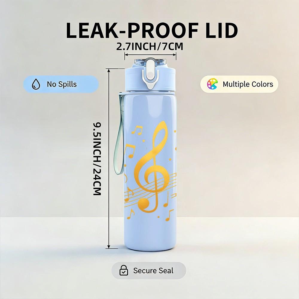 1PC Treble Clef Music Note Art 750ml Color Plastic Sports Water Bottle Leakproof Flip Straw Lid Suitable for Sports Office Home Use