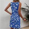 Robe décontractée sans manches à imprimé floral pour femme, col rond, légère, d'été, coupe décontractée, longueur au-dessus du genou