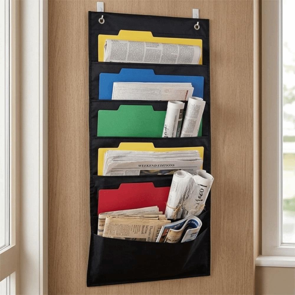 Letter Size Compatible Hanging File Organizer 5 Pockets Folder Holder Wall File Organizer  Home