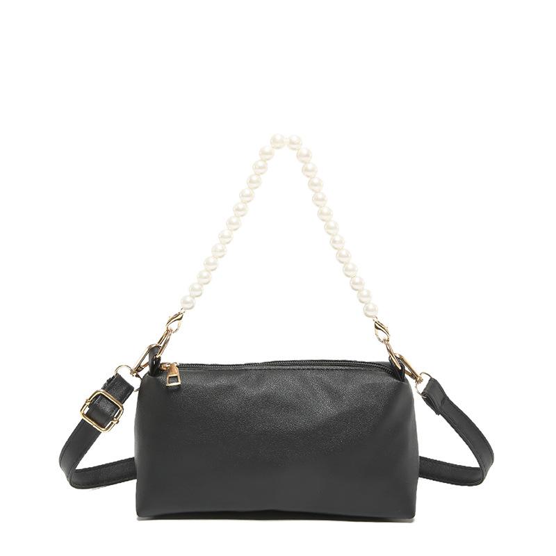 

2024 корейская версия новой женской сумки с текстурированной жемчужной цепочкой, портативная маленькая сумка, модная и простая мягкая кожаная сумка через плечо чёрный